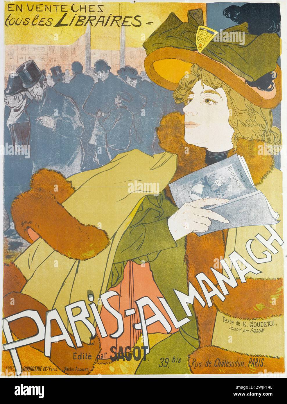 Französische Vintage-Plakatwerbung für PARIS-ALMANACH von Georges de Feure. Farblithografie 1894. Stockfoto