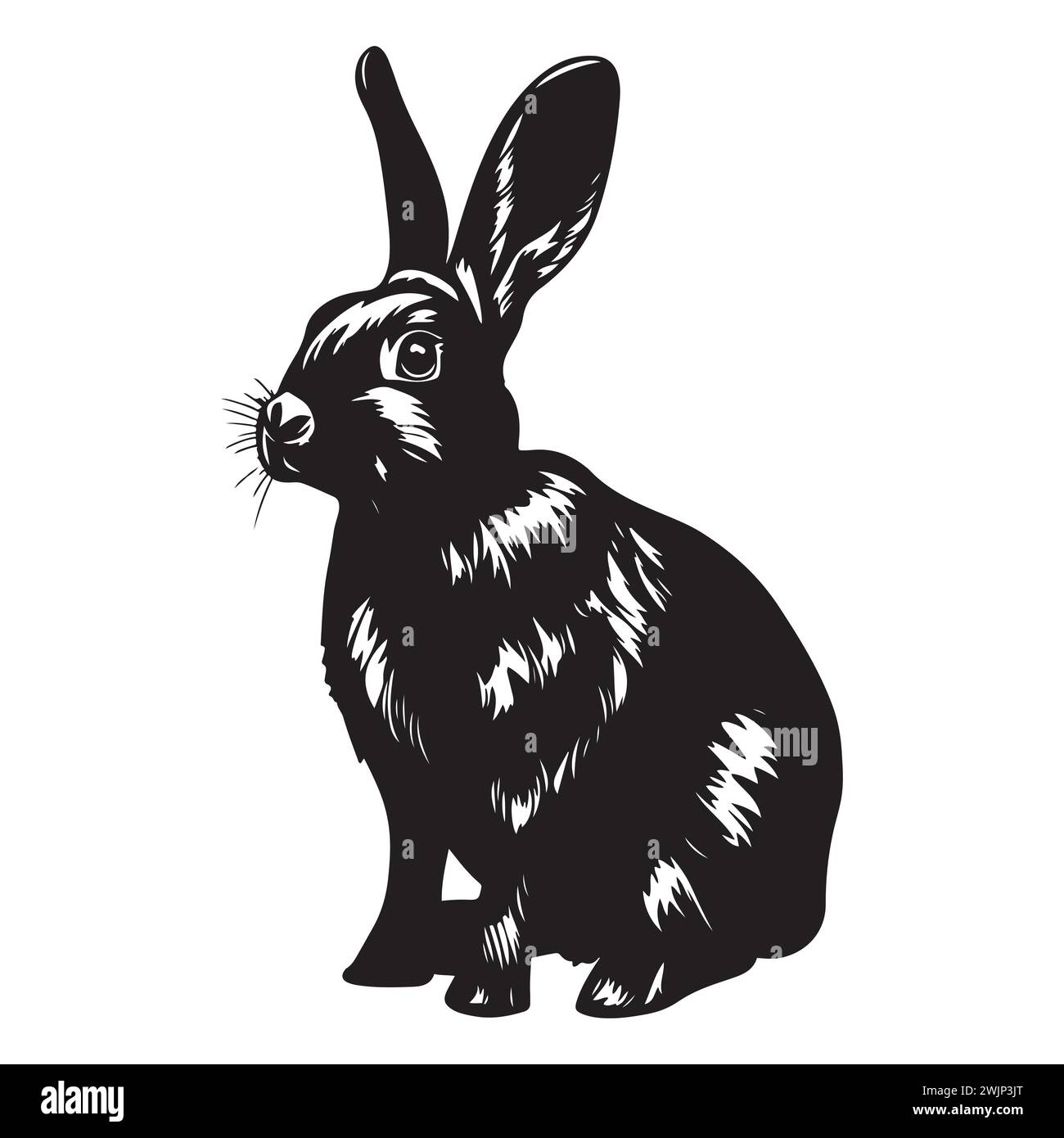 Skizzieren Sie Eine Realistische Illustration Der Kaninchen-Silhouette. Furry Osterhase Schwarze Tinte Silhouette auf weißem Hintergrund. Stock Vektor