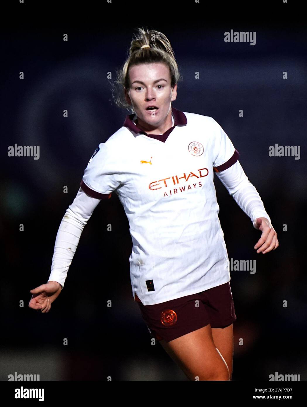 Lauren Hanf von Manchester City während des Spiels der Barclays Women's Super League in Kingsmeadow, London. Bilddatum: Freitag, 16. Februar 2024. Stockfoto