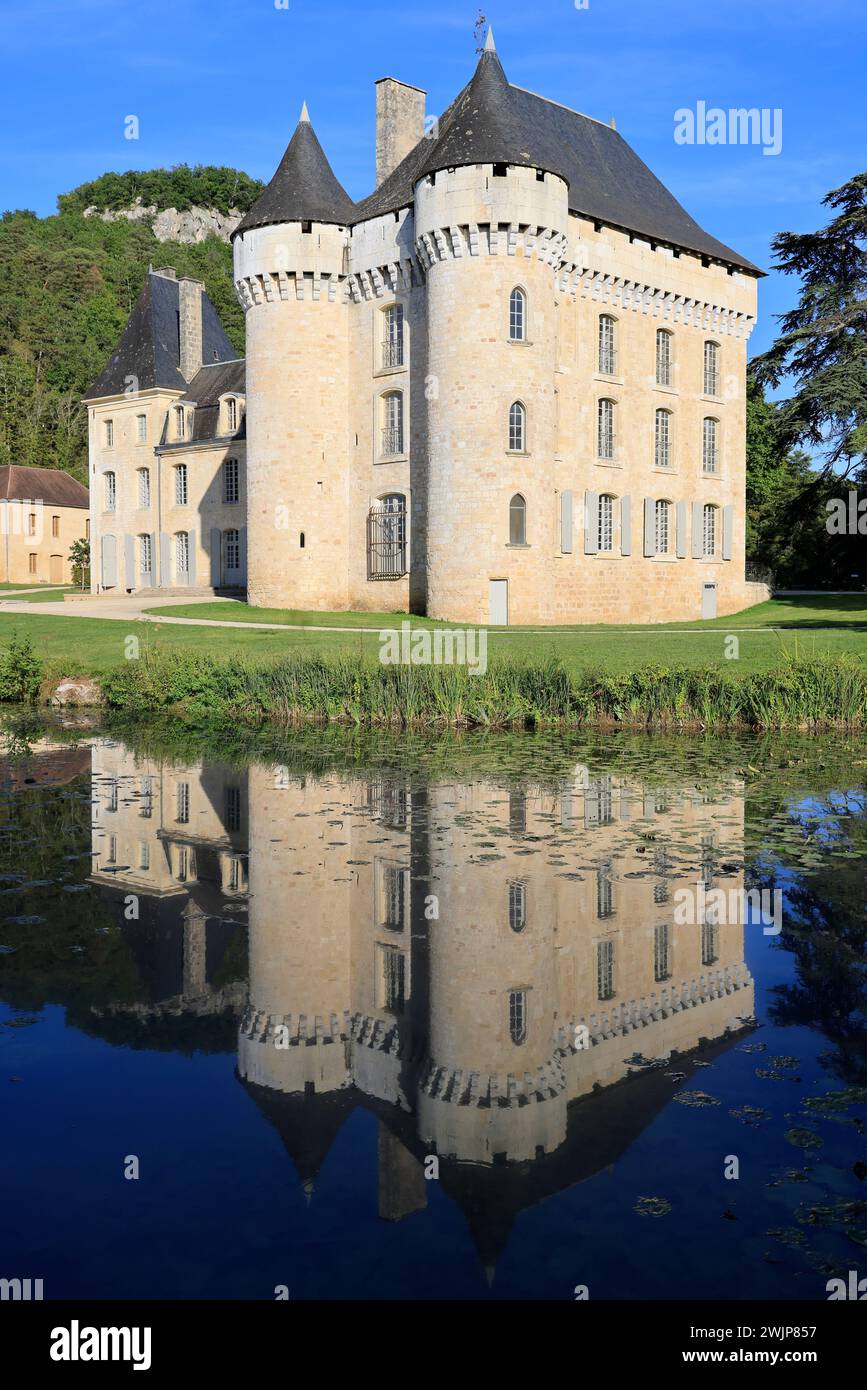 Das Château de Campagne in Périgord Noir mit seinem Park, der als bemerkenswerter Garten bezeichnet wird. Architektur, Umwelt, Natur, Bioreservat, Tourismus. Camp Stockfoto