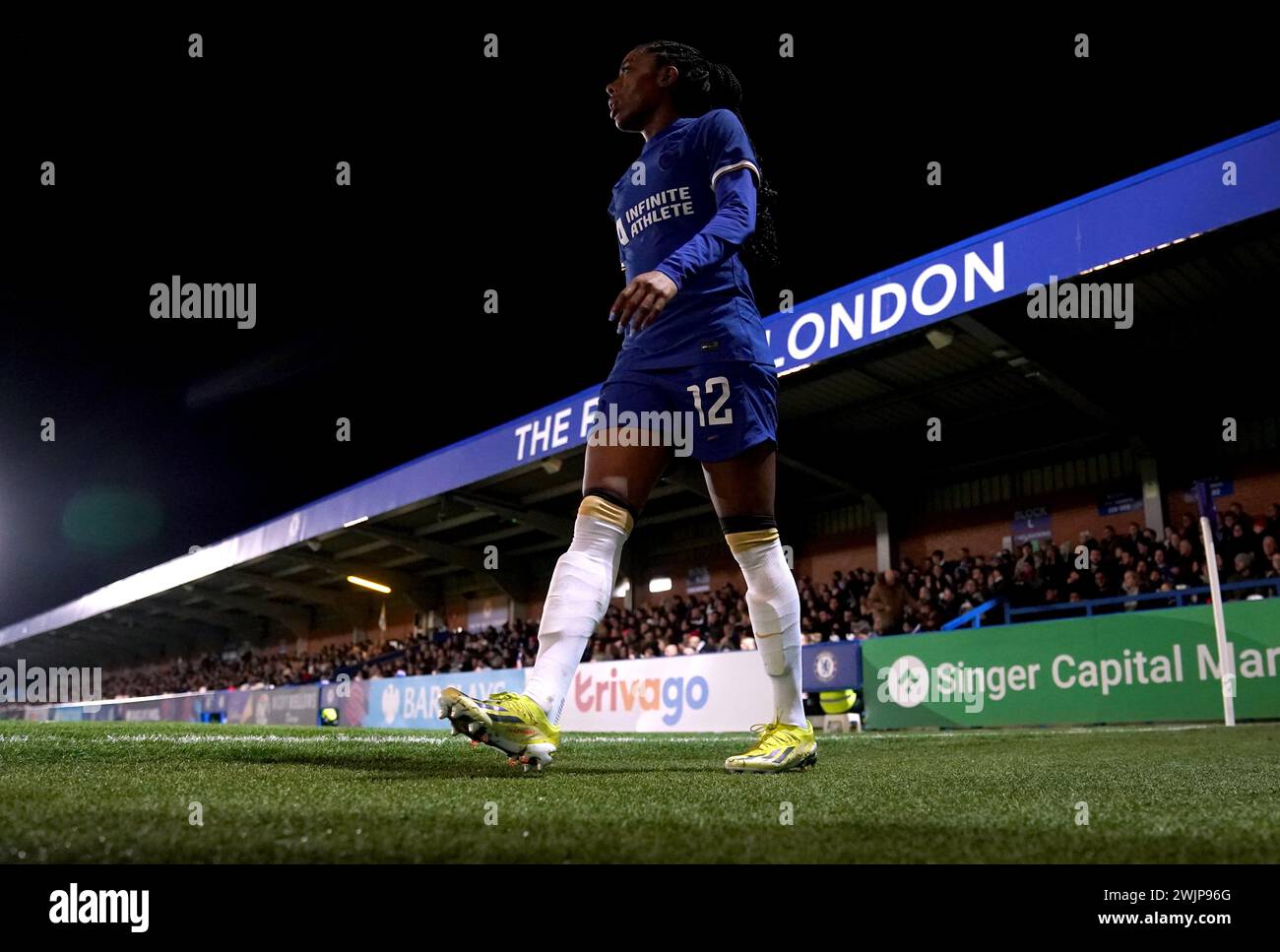 Chelsea's Ashley Lawrence während des Spiels der Barclays Women's Super League in Kingsmeadow, London. Bilddatum: Freitag, 16. Februar 2024. Stockfoto