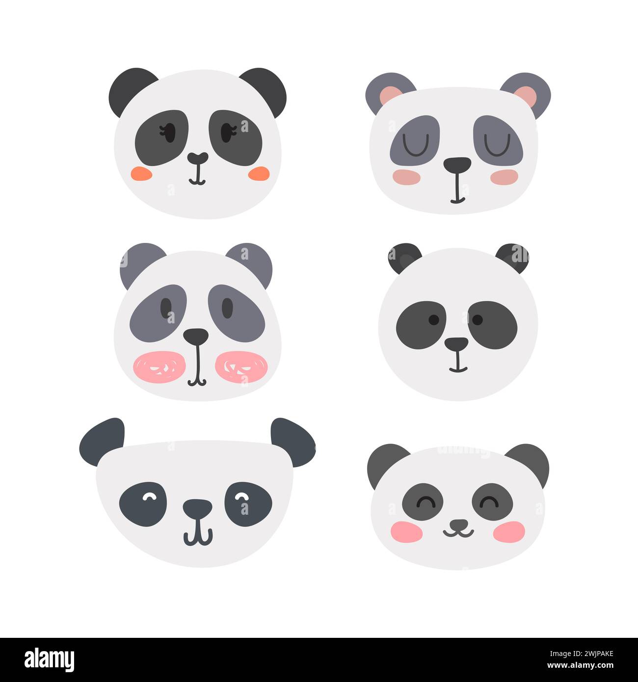 Set süßer Pandas. Lustige Doodle-Tiere. Kleiner Panda im Cartoon-Stil. Vektorabbildung Stock Vektor