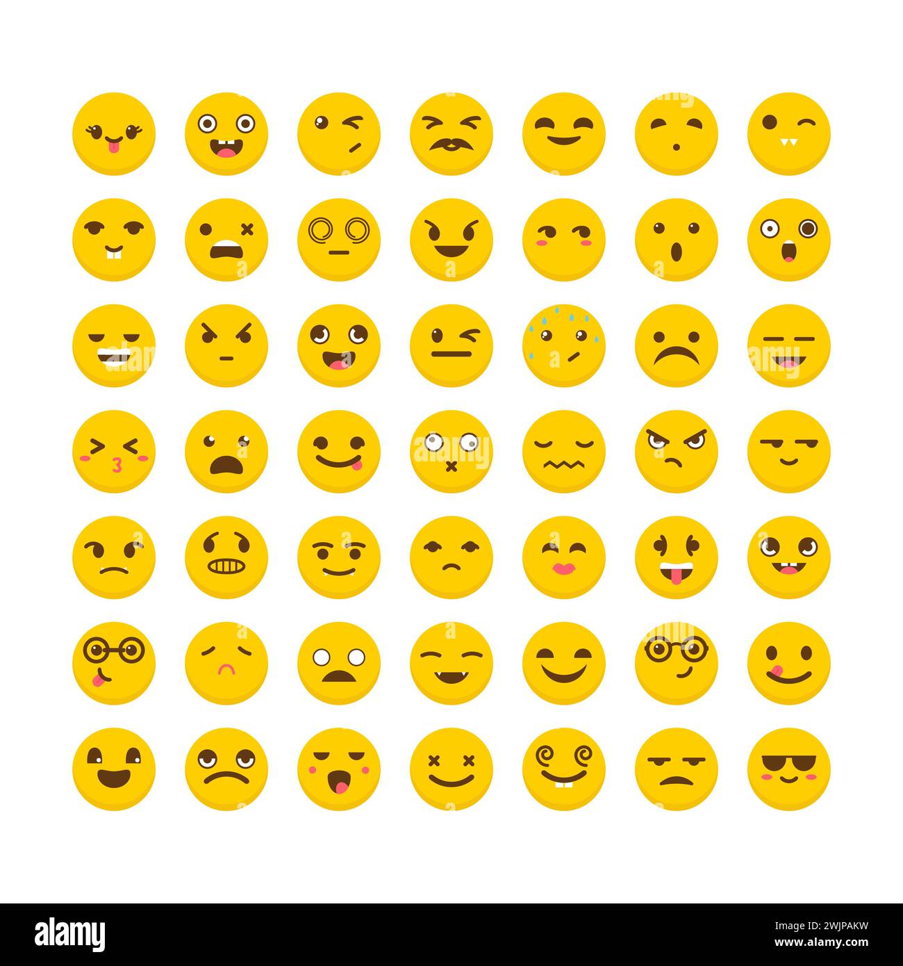 Satz von Emoticons. Niedliche Emoji-Symbole. Flaches Design. Avatare. Lustige Comic-Gesichter. Vektorabbildung Stock Vektor