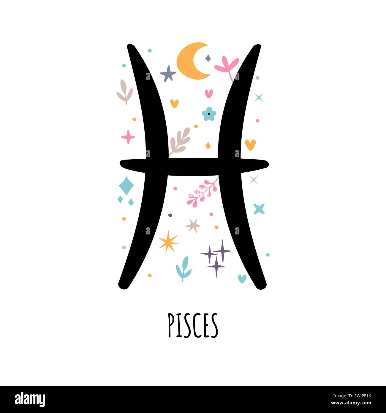 Fische. Sternzeichen. Astrologische Horoskop-Zeichen auf weißem Hintergrund. Stilisiertes Symbol. Vektorabbildung Stock Vektor