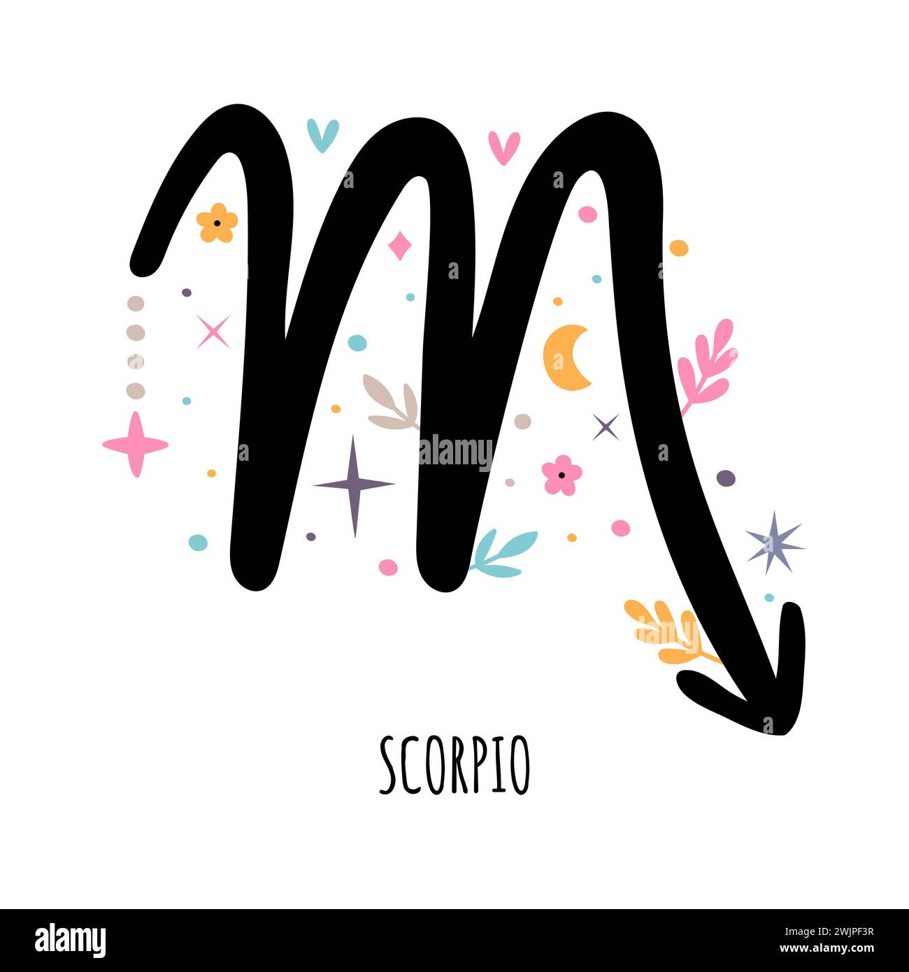 Skorpion. Sternzeichen. Astrologische Horoskop-Zeichen auf weißem Hintergrund. Stilisiertes Symbol. Vektorabbildung Stock Vektor