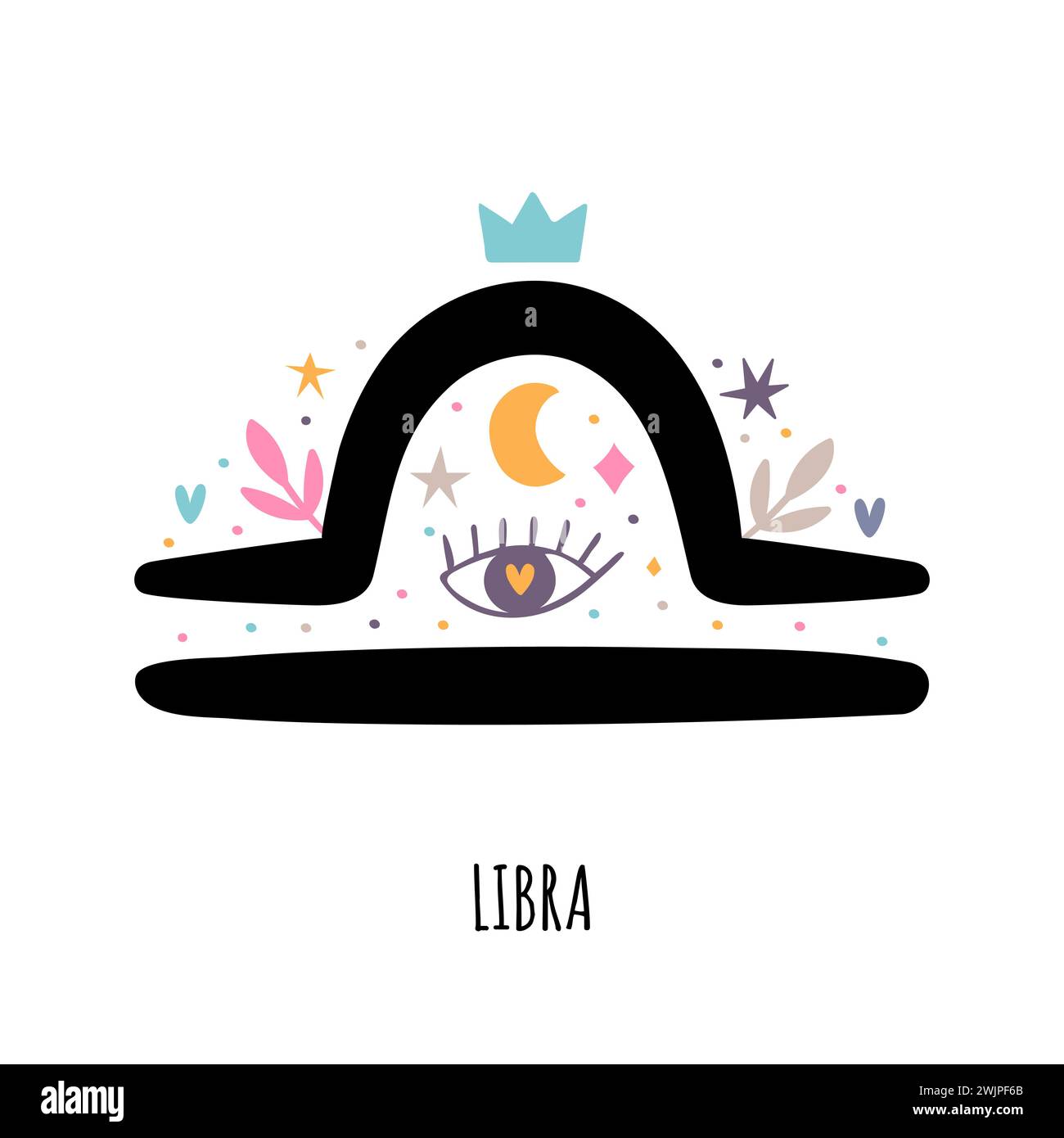 Libra. Sternzeichen. Astrologische Horoskop-Zeichen auf weißem Hintergrund. Stilisiertes Symbol. Vektorabbildung Stock Vektor