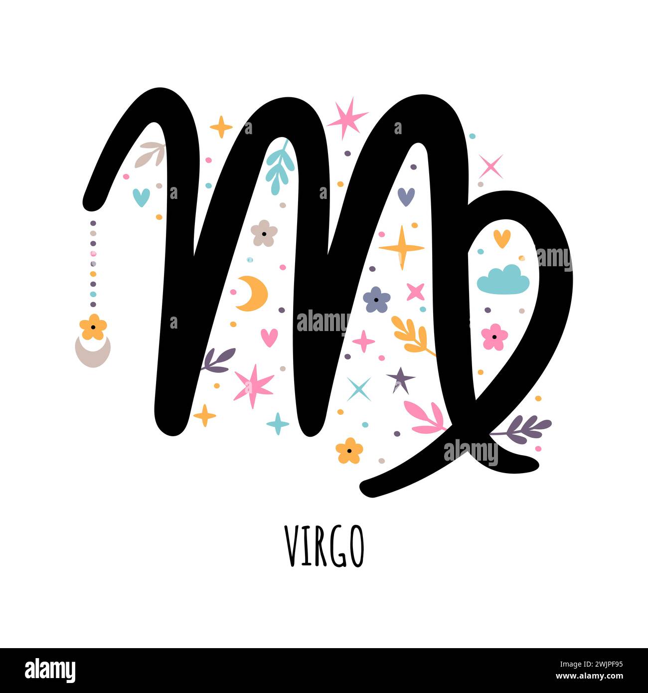 Virgo. Sternzeichen. Astrologische Horoskop-Zeichen auf weißem Hintergrund. Stilisiertes Symbol. Vektorabbildung Stock Vektor