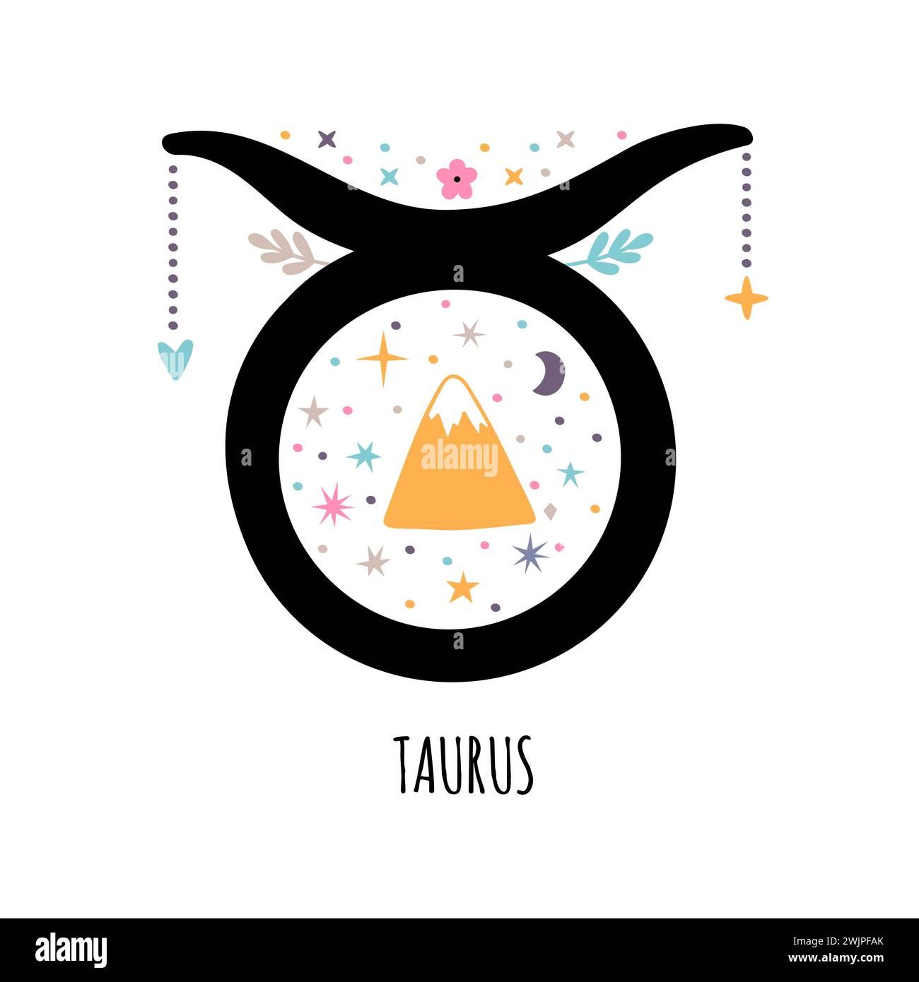 Stier. Sternzeichen. Astrologische Horoskop-Zeichen auf weißem Hintergrund. Stilisiertes Symbol. Vektorabbildung Stock Vektor