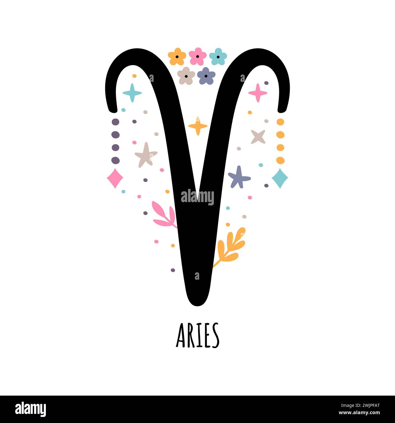 Aries. Sternzeichen. Astrologische Horoskop-Zeichen auf weißem Hintergrund. Stilisiertes Symbol. Vektorabbildung Stock Vektor