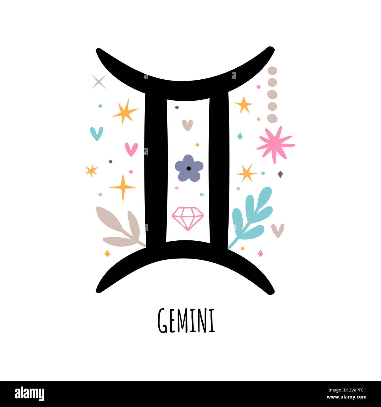 Gemini. Sternzeichen. Astrologische Horoskop-Zeichen auf weißem Hintergrund. Stilisiertes Symbol. Vektorabbildung Stock Vektor