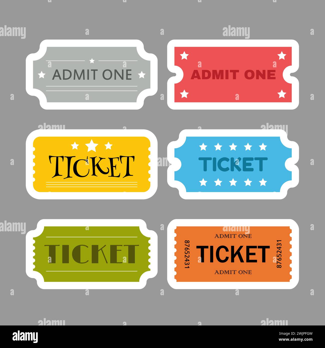 Leere Tickets. Satz von Eintrittskarten für Vektorvorlagen. Konzert-, Kino-, Theaterkarten. Vektorabbildung Stock Vektor