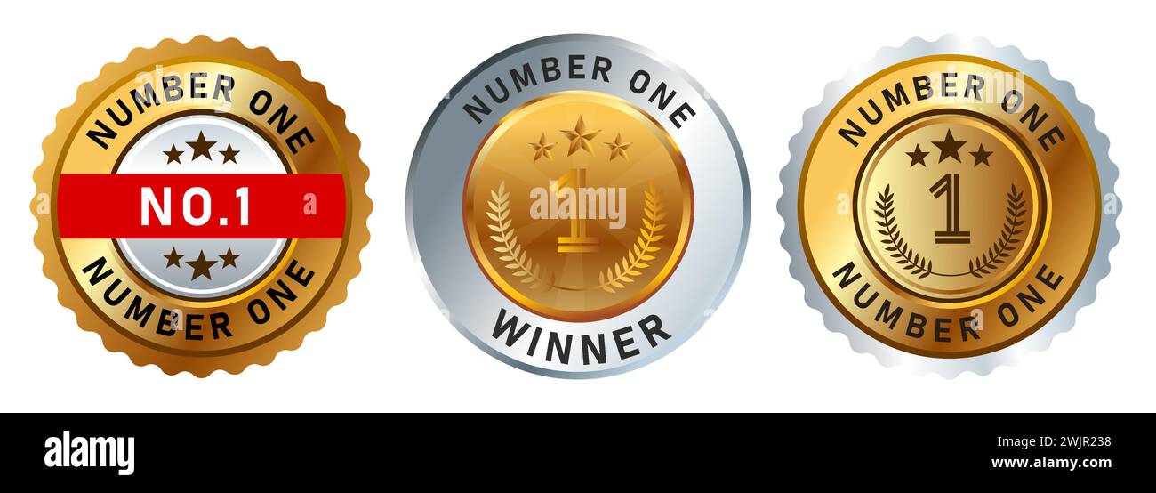 Nummer eins Gold Circle Siegel Emblem Abzeichen Rangliste Gewinner 1. Gewinner erste gute ausgezeichnete Auszeichnung Stock Vektor