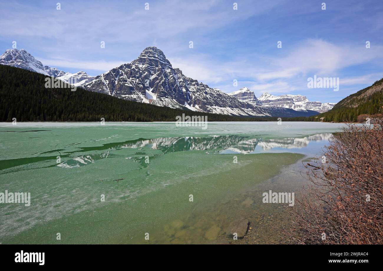Gefrorener Waterfowl Lake, Kanada Stockfoto
