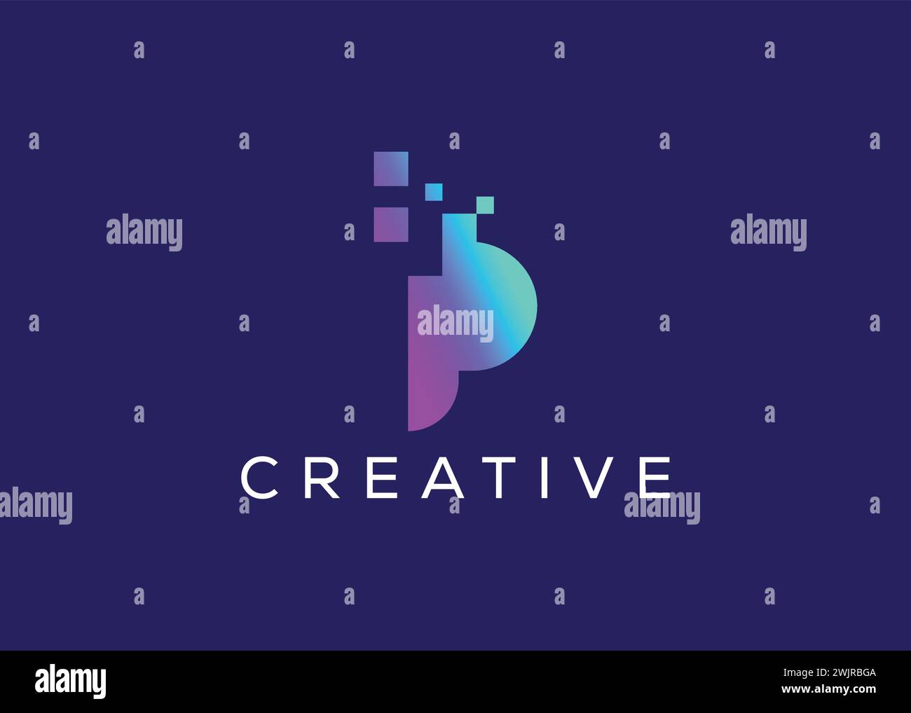 Minimalistische und moderne Design-Vektorvorlage mit Buchstabe p-Pixel-Technologie. Stock Vektor