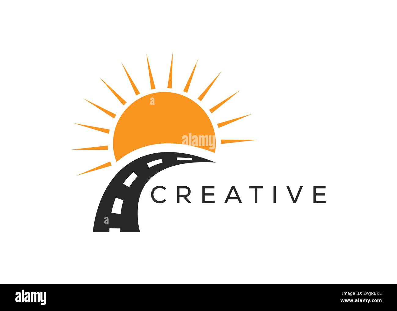 Minimalistische Design-Vorlage für Straßen- und Sonnenvektorlogo. Kreatives Modern Sun Road Logo Stock Vektor