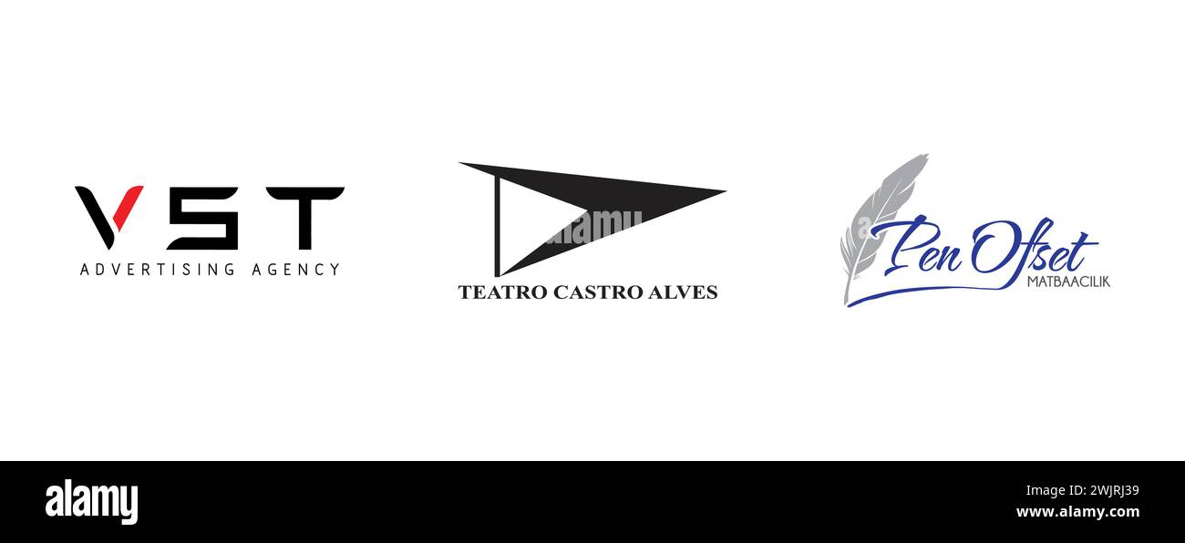Bodrum Matbaa, vst Werbeagentur, Teatro Castro Alves. Redaktionelle Logokollektion für Kunst und Design. Stock Vektor