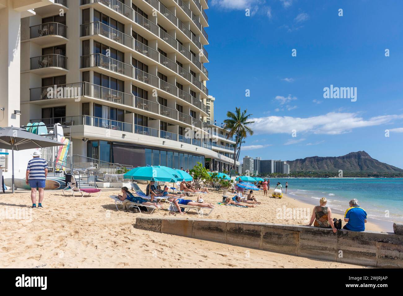 Fort DeRussy Beach, Kālia Road, Waikiki, Honolulu, Oahu, Hawaii, Vereinigte Staaten von Amerika Stockfoto