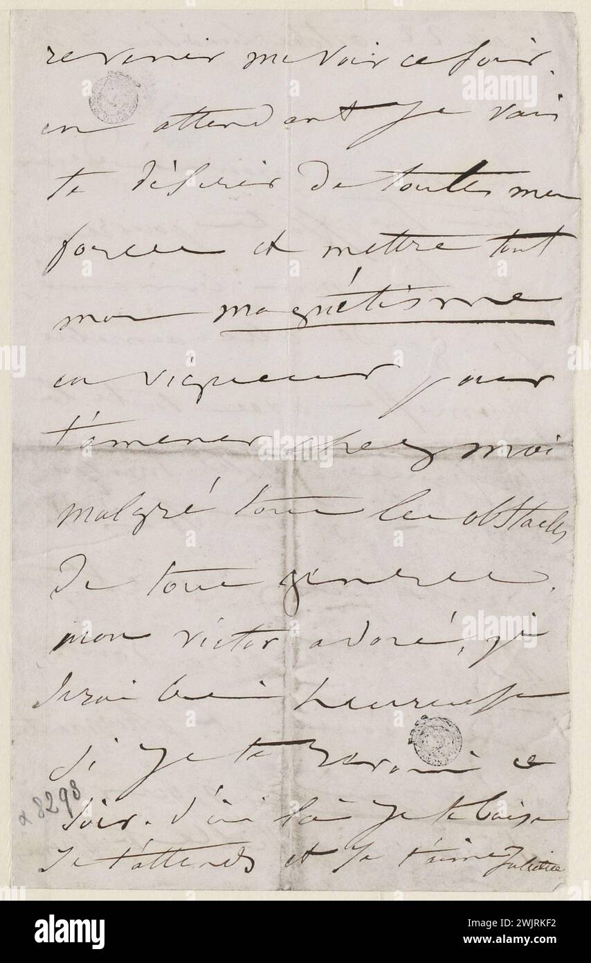 Juliette Drouet an Victor Hugo; 2. Blatt 22. Oktober Montag Abend 8 Uhr [1849]; Victor Hugo House – Paris Autograph Letter Stockfoto