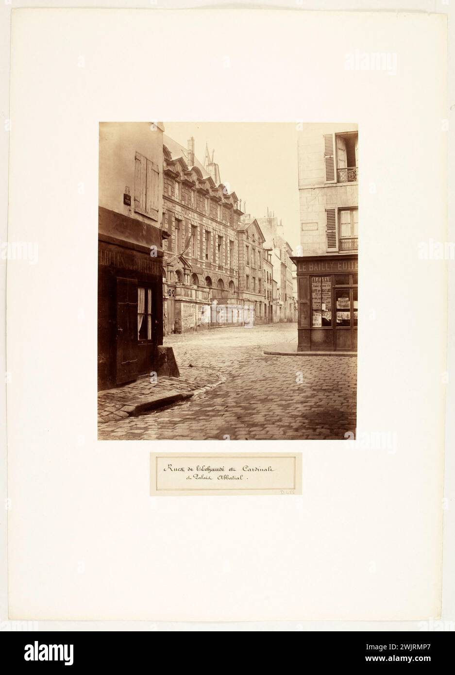 Rue de l'Abbaye und Abteipalast aus der Rue Cardinale. Paris (6. Arr.), zwischen 1865 und 1868. Fotografie von Charles Marville (1813-1879). Paris, Carnavalet Museum. 146117-9 Handel, Fassade, Fassade Immeuble, Le Bailly Publiste, Palais Abbey, Pave, Viertel Saint-Germain-des-Pres, Rue Cardinale, Rue de l'Abbaye, 19. XIX. 19. 19. Jahrhundert Stockfoto