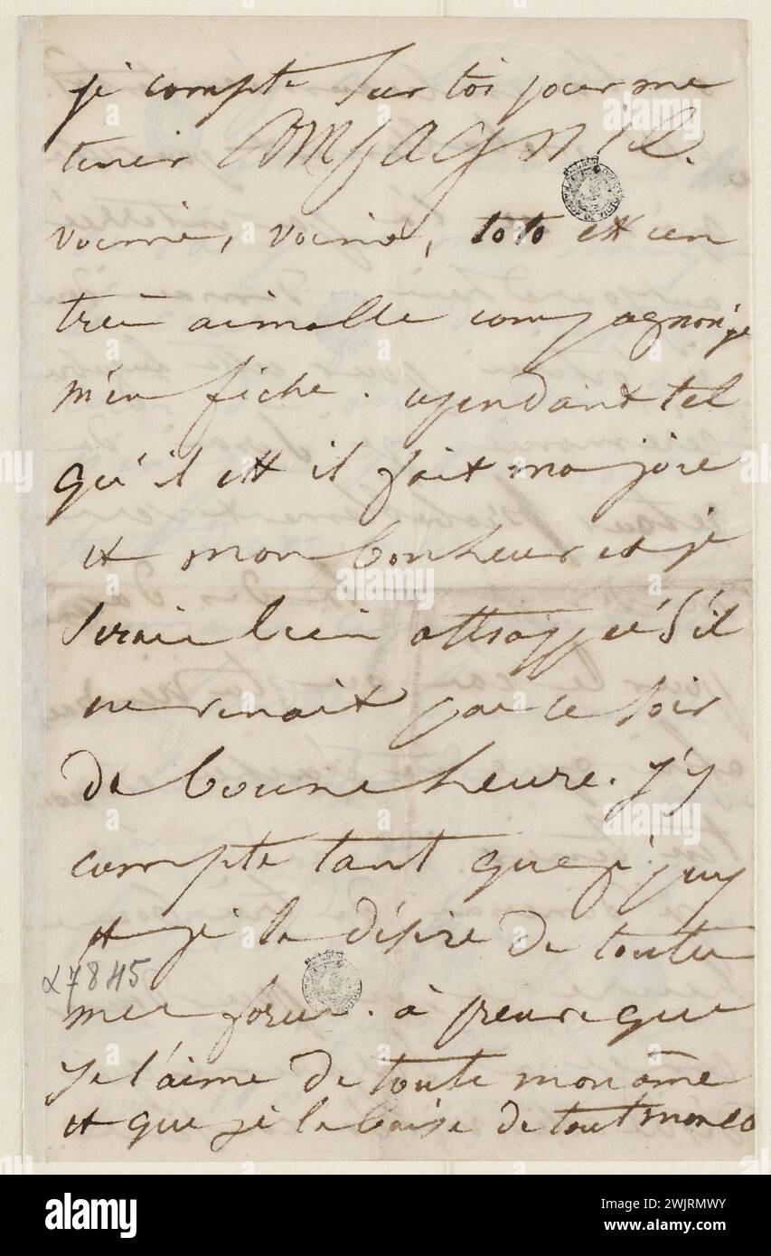 Juliette Drouet an Victor Hugo; 23. Januar Sonntag Abend um 4:00 Uhr [1848]; Victor Hugo Haus - Paris Autograph Letter Stockfoto