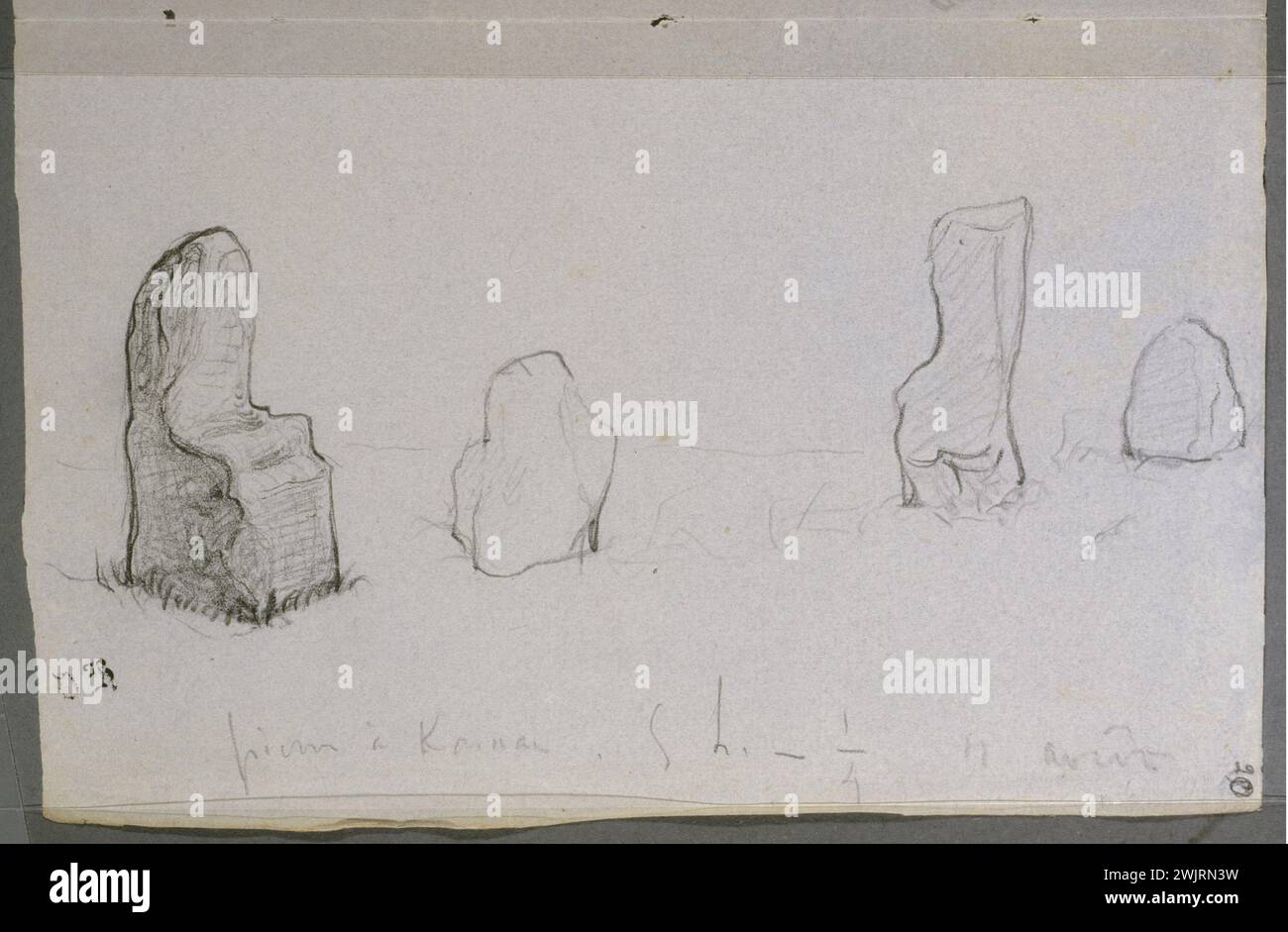 Victor Hugo (1802-1885). Reisebuch 22. Juli - 29. August 1834: Steine in Karnac (Folio.20). Graphitbleistift, 1834. Paris, das Haus von Victor Hugo. 26274-11 Bleistift, Zeichnung, Dolmen, Graphit, Megalithe, Megalithikum, Denkmal, Stein, Stätte, 19. XIX. 19. 19. Jahrhundert Stockfoto