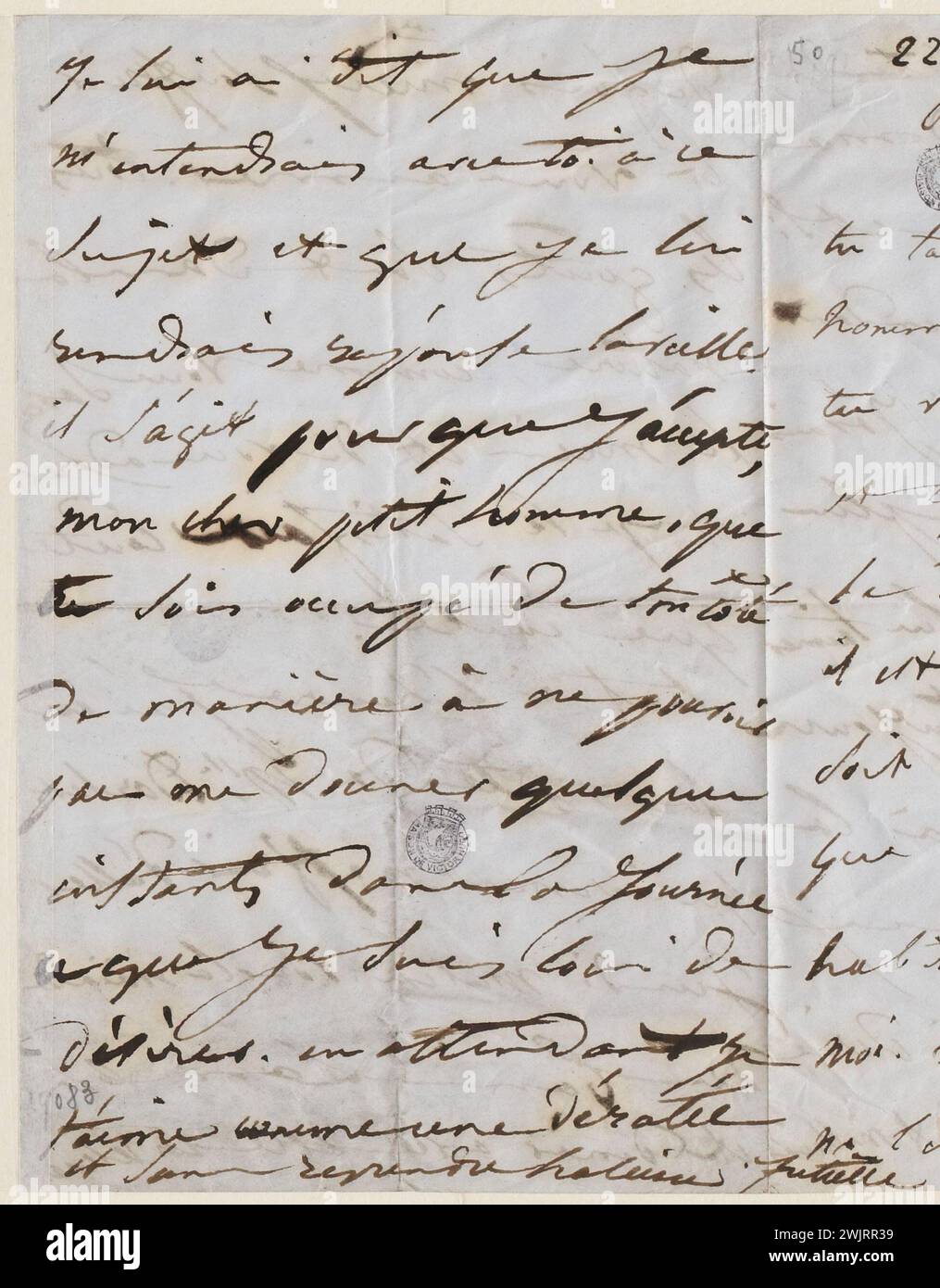 Juliette Drouet an Victor Hugo; 22. Juli Montag Nachmittag 2 Uhr [1850]; Victor Hugo House – Paris Autograph Letter Stockfoto