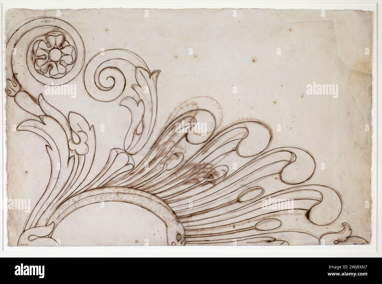 Guillaume Boichot (1735-1814). Gefieder, die Arabesken bilden (Tauchzeichnung). Bistre Feder und Tinte, 1735-1815. Paris, Carnavalet Museum. 79254-22 ZEICHNUNG Stockfoto