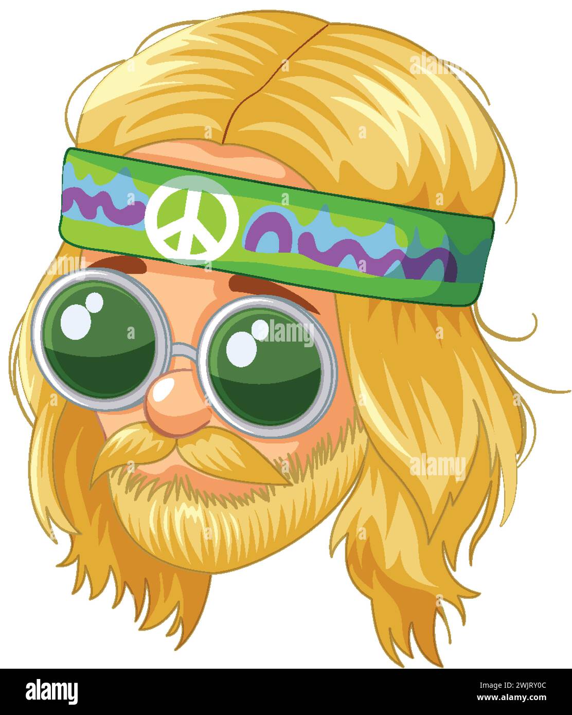 Cartoon Hippie Kopf mit Friedensschilder Brille. Stock Vektor