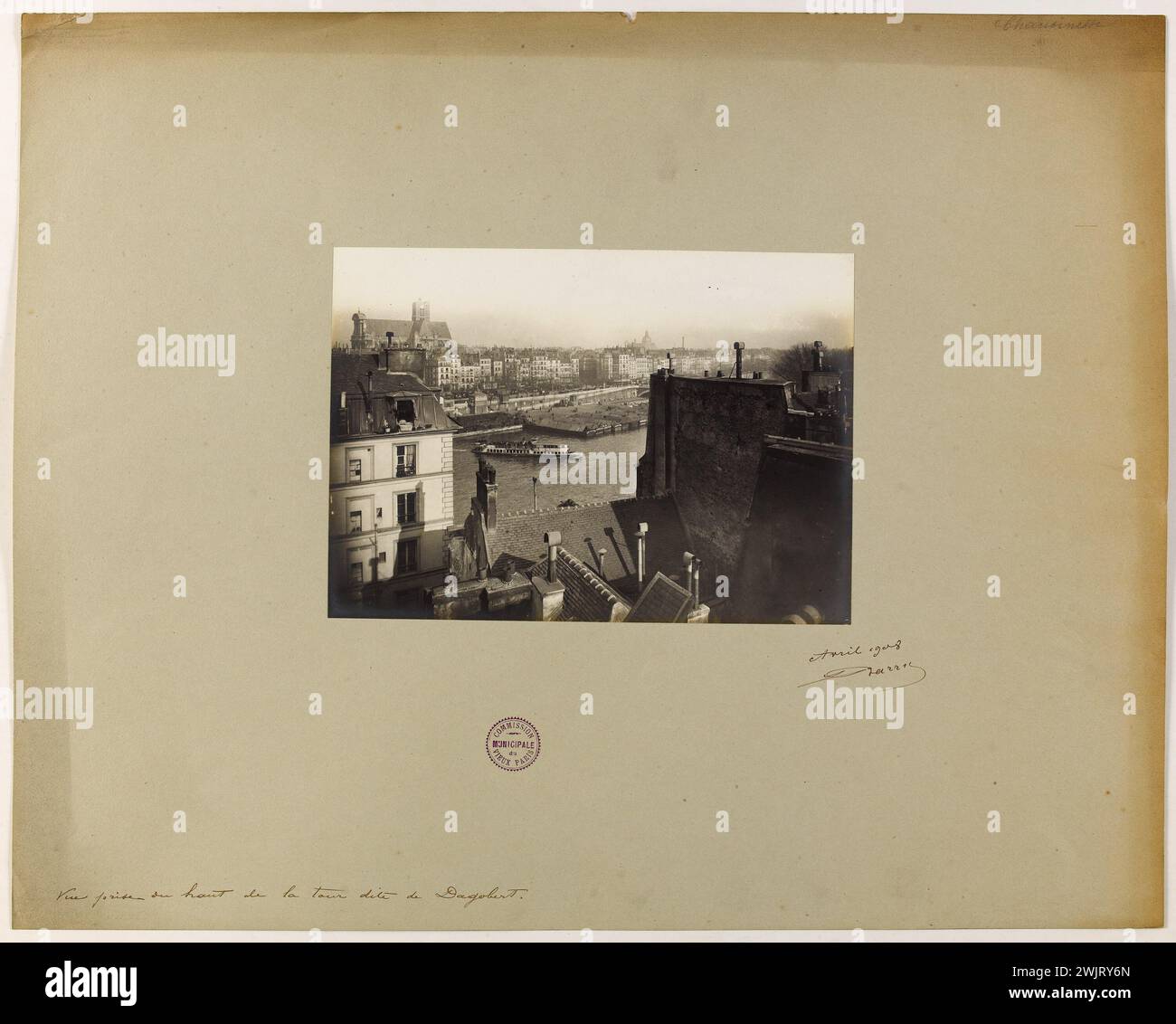Barry, Jean. Blick von der Spitze des Turms, genannt Dagobert. 'Blick von der Spitze des Dagobert-Turms, 4. Arrondissement, Paris'. 1908-04-1908-04. Paris, Carnavalet Museum. 144165-14 Stockfoto