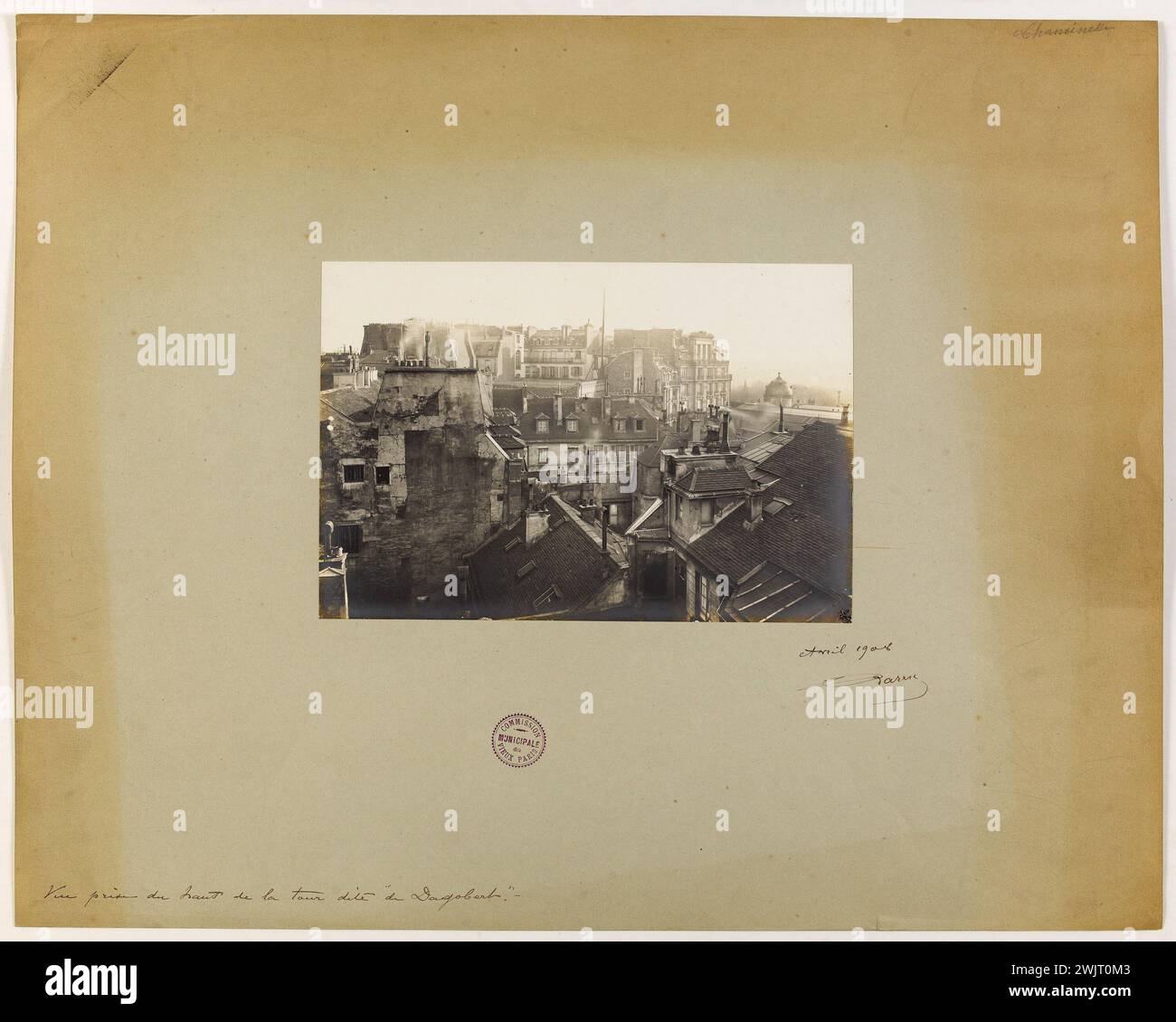 Barry, Jean. Blick von der Spitze des sogenannten „Dagobert“-Turms. 'Blick von der Spitze des Dagobert-Turms, 4. Arrondissement, Paris'. 1908-04-1908-04. Paris, Carnavalet Museum. 144165-11 Stockfoto