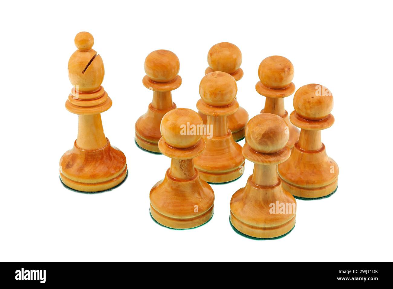 Schachbischof und Schachfiguren in der Arbeitsgruppe. Stockfoto