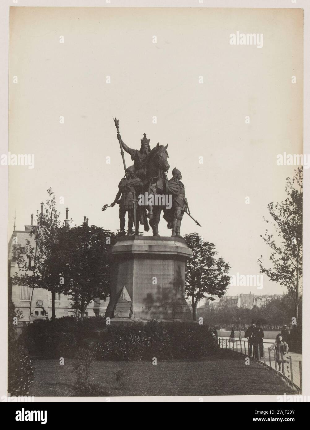 Blancard, Hippolyte (1843 - D.1924), Reiterstatue Karls des Großen auf dem Vorplatz der Kathedrale Notre-Dame, 4. Arrondissement, Paris. (Dummy-Titel), 1890. Platin-Verlosung. Carnavalet Museum, Geschichte von Paris. Stockfoto
