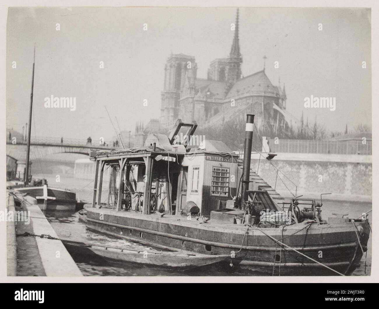 Blancard, Hippolyte (1843 - D.1924), ein Flirtboot und Kathedrale Notre-Dame, 4. Arrondissement, Paris. (Dummy-Titel), 1890. Platin-Verlosung. Carnavalet Museum, Geschichte von Paris. Stockfoto