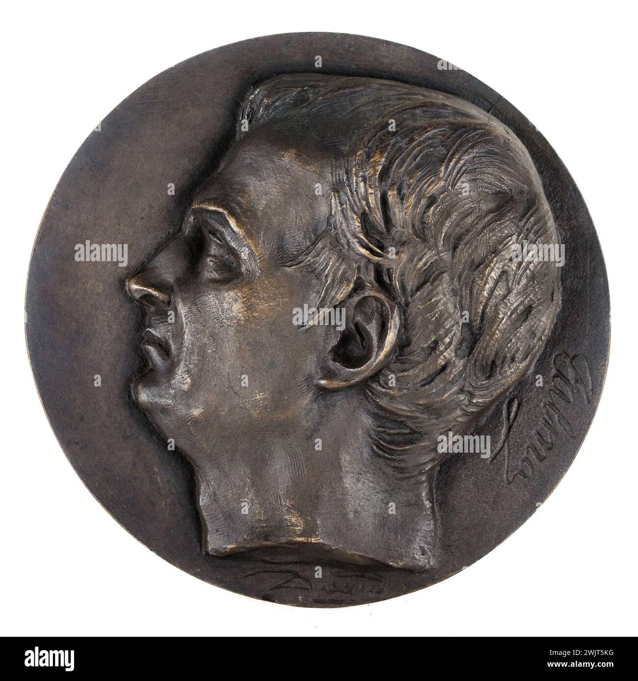 David d'Angers (1788-1856). Porträt von Francois-Joseph Talma (1763-1826), Schauspieler. Bronze. Sandguss. Paris, Carnavalet Museum. 60828-17 französischer Schauspieler, Bronze, Komiker, Sand, Medaille, Profil, Porträt, Tragedian Stockfoto
