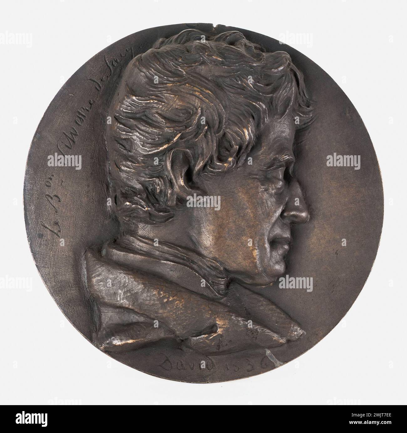 David d'Angers (1788-1856). Porträt von Antoine-Isaac, Baron Silvestre de Sacy (1758–1838), Orientalist, Linguist und Staatsmann. Bronze. Sandguss. 1836. Paris, Museum Carnavalet. 60828-7 Bronze, Sandeisen, französischer Staatsmann, Linguist, Medaille, Orientalist, Profil, Porträt Stockfoto