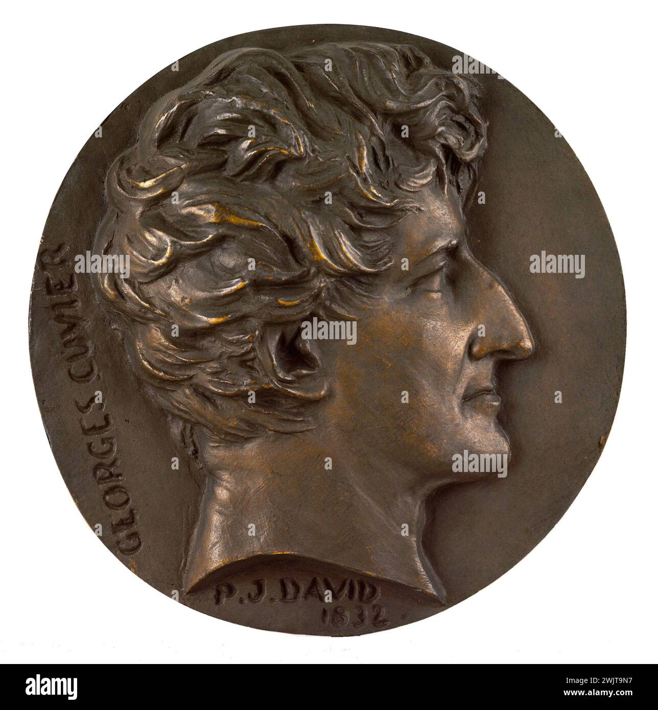 David d'Angers (1788-1856). Porträt von Georges Cuvier (1769–1832), französischer Naturforscher. Bronze, Sandgusseisen. 1832. Paris, Museum Carnavalet. 58287-16 Bronze, Baron, Sandguss, französischer Naturforscher, Profil, Hochformat Stockfoto