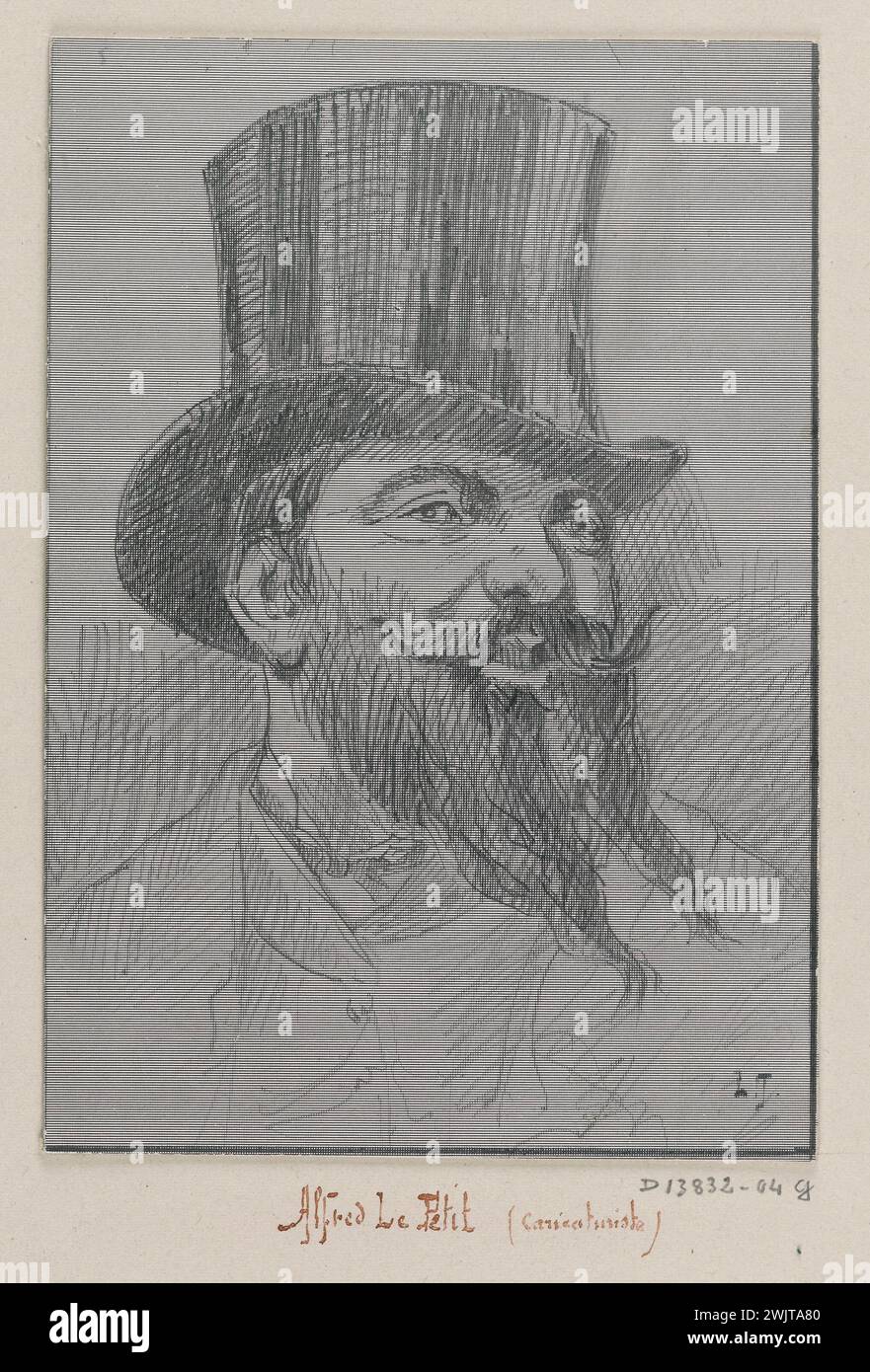 Jean-Louis Talagrand (* 1845). Das Gefängnis von Sainte-Pélagie: Porträt von Alfred Le Petit, Karikaturist. Bleistift. Paris, Carnavalet Museum. Album mit Zeichnungen, französischer Karikaturist, Bleistift, Porträt Mann, Pariser Gefängnis, Sainte-Pelagie Gefängnis, Veme VE V 5. 5. Arrondissement Stockfoto
