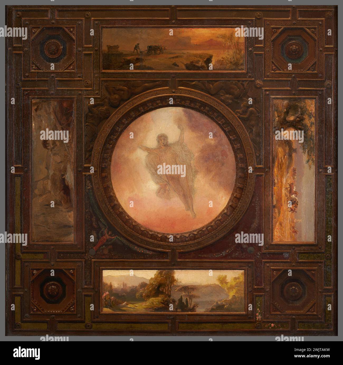 Cogniet, Léon (Nr. 1794-08-29-D.1880-11-10), Skizze für das alte Rathaus in Paris: Der Tag und die vier Jahreszeiten (Haupttitel), 1851. Öl auf Metall. Petit Palais, Museum der Schönen Künste der Stadt Paris. Skizze für das alte Pariser Rathaus: Tag und Stockfoto