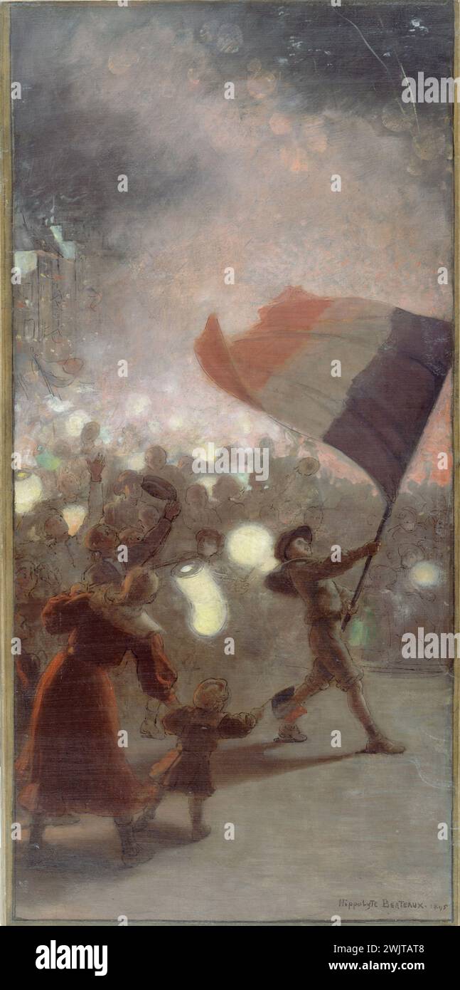 Hippolyte-Dominique Berteaux (1843-1928). 'Souvenir de la Fête nationale', Skizze für das Rathaus, Galerie Lobau, 1895. Museum der Schönen Künste der Stadt Paris, Petit Palais. 14. Juli 25792-15, Allegress, Gedenkfeier, Flagge, Französische Flagge, Effervescence, Ensemble, Sketch, Exterieur, Festlich, Fed, National Fed, Fierte, Crowd, Laterne, Nacht, National, National, Patriot, Patriotismus, Souvenir, Victor, Victorious, Outdoor Stockfoto