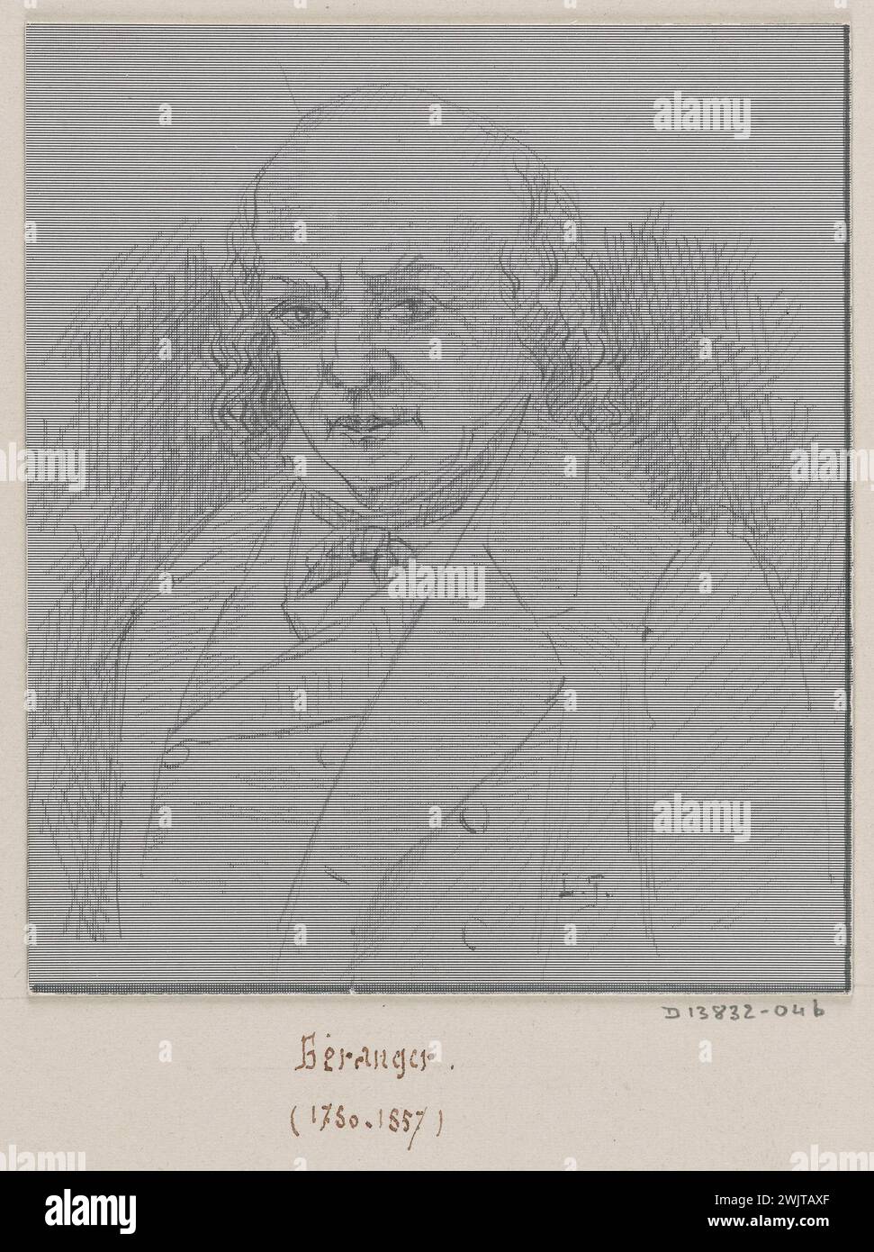Jean-Louis Talagrand (* 1845). Das Gefängnis von Sainte-Pélagie: Porträt von Béranger (1780-1857). Bleistift. Paris, Carnavalet Museum. Album mit Zeichnungen, Chansonnier, Bleistift, französischer Dichter, Mannporträt, Pariser Gefängnis, Sainte-Pelagie Gefängnis, Veme ve V 5. 5. Arrondissement Stockfoto