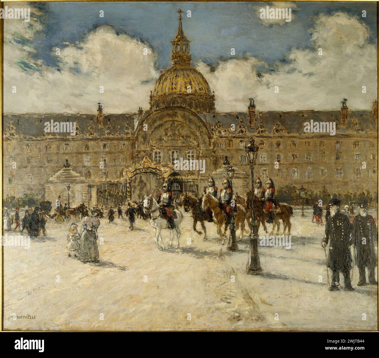 Jean-Francois Raffaelli (1850-1924). 'Deaktivierte'. Öl auf Leinwand, 1890. Paris, Carnavalet Museum. 27040-4 Pferd, Fassade, Gitter, ungültiges Hotel, Leinenöl, Soldat, VIIEME VII. 7. Arrondissement, Kuppel Stockfoto