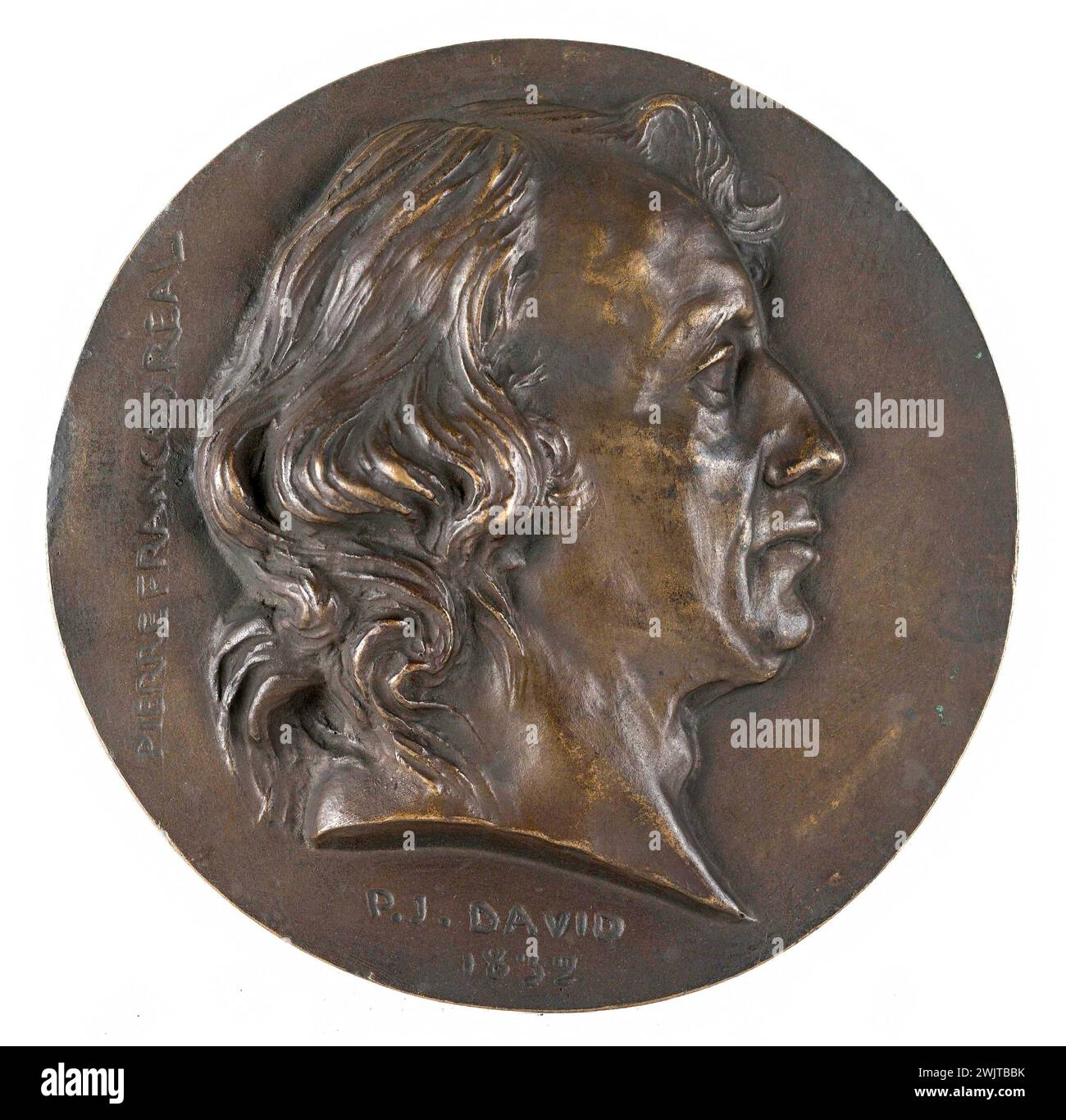 David d'Angers (1788-1856). Porträt von Pierre-Francois, Graf Réal (1757–1834), Politiker. Bronze. Sandguss. 1832. Paris, Museum Carnavalet. 60825-15 Bronze, Graf, Sandguss, französischer Politiker, Medaille, Profil, Hochformat Stockfoto
