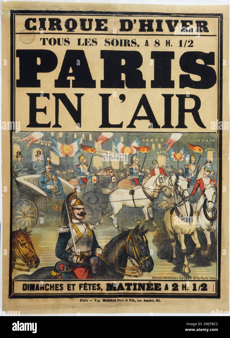 Charles Lévy. Morris Vater und Sohn drucken. Winterzirkus. Paris in der Luft. Poster. Farblithographie und Typographie. Paris, Carnavalet Museum. Werbeplakat, Winterzirkus, Unterhaltungsort, Farblithografie, Werbung, Brille, Typografie Stockfoto