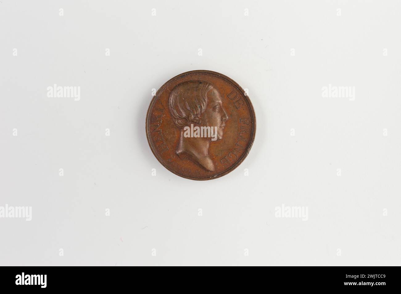 Carnavalet Museum, Medaillensammlung rechts Kopf des Grafen von Chambord auf der linken Seite; umkehrende Lorbeerbohrungen und Lilien. Stockfoto