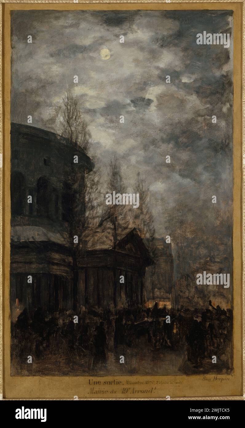Léon Herpin (1841-1880). 'Ausfahrt Paris im Dezember 1870 (Rotonde de la Villette)'. Öl auf Leinwand. Paris, Carnavalet Museum 36536-7 Barriere, Mond, Nacht, Rotunde de la Villette, Sitz von Paris, Ausfahrt Paris, 19. 19. 19. 19. 19. 19. 19. 19. Arrondissement, Öl auf Leinwand, nachtaktiv Stockfoto