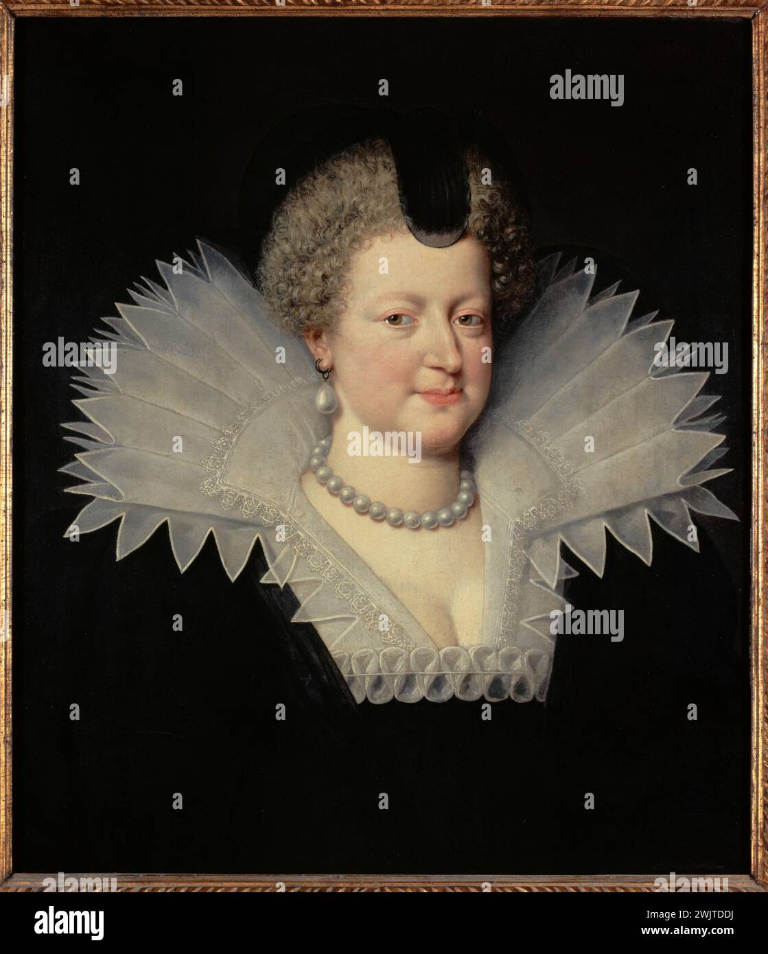 Frans Pourbus le Jeune (1569/1570-1622). "Marie de Médicis (1575-1642), Königin von Frankreich, zweite Ehefrau von Henri IV. (1553-1610)". Paris, Carnavalet Museum. 23645-4 Juwel, Ohrring, Kragen, Perlenkette, Ehefrau, perle, Perlen, Porträt, Königin Gemahlin, Königin Gemahlin von Frankreich, Königin von Frankreich, Königin Francaise, König von Frankreich Stockfoto