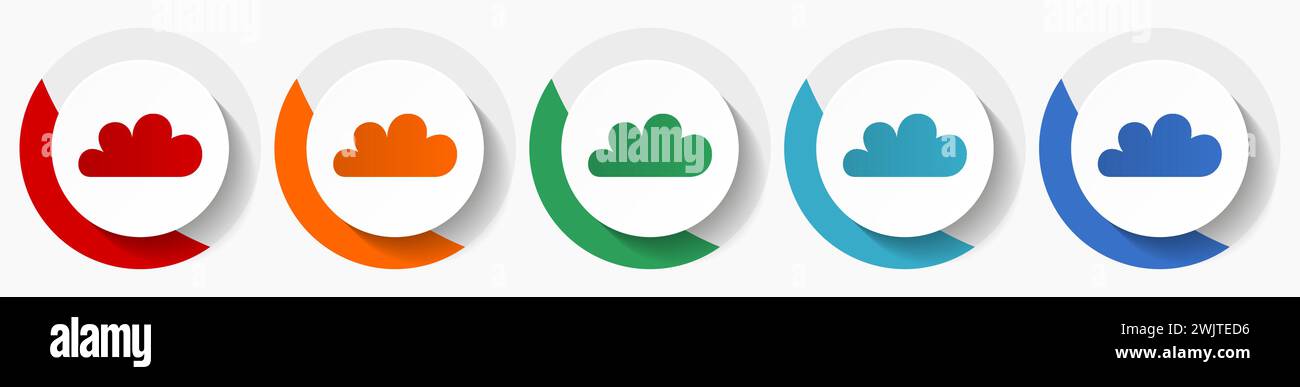 Cloud-Vektor-Symbolsatz, flache Symbole für Logo-Design, Webdesign und mobile Anwendungen, farbenfrohe runde Schaltflächen Stock Vektor