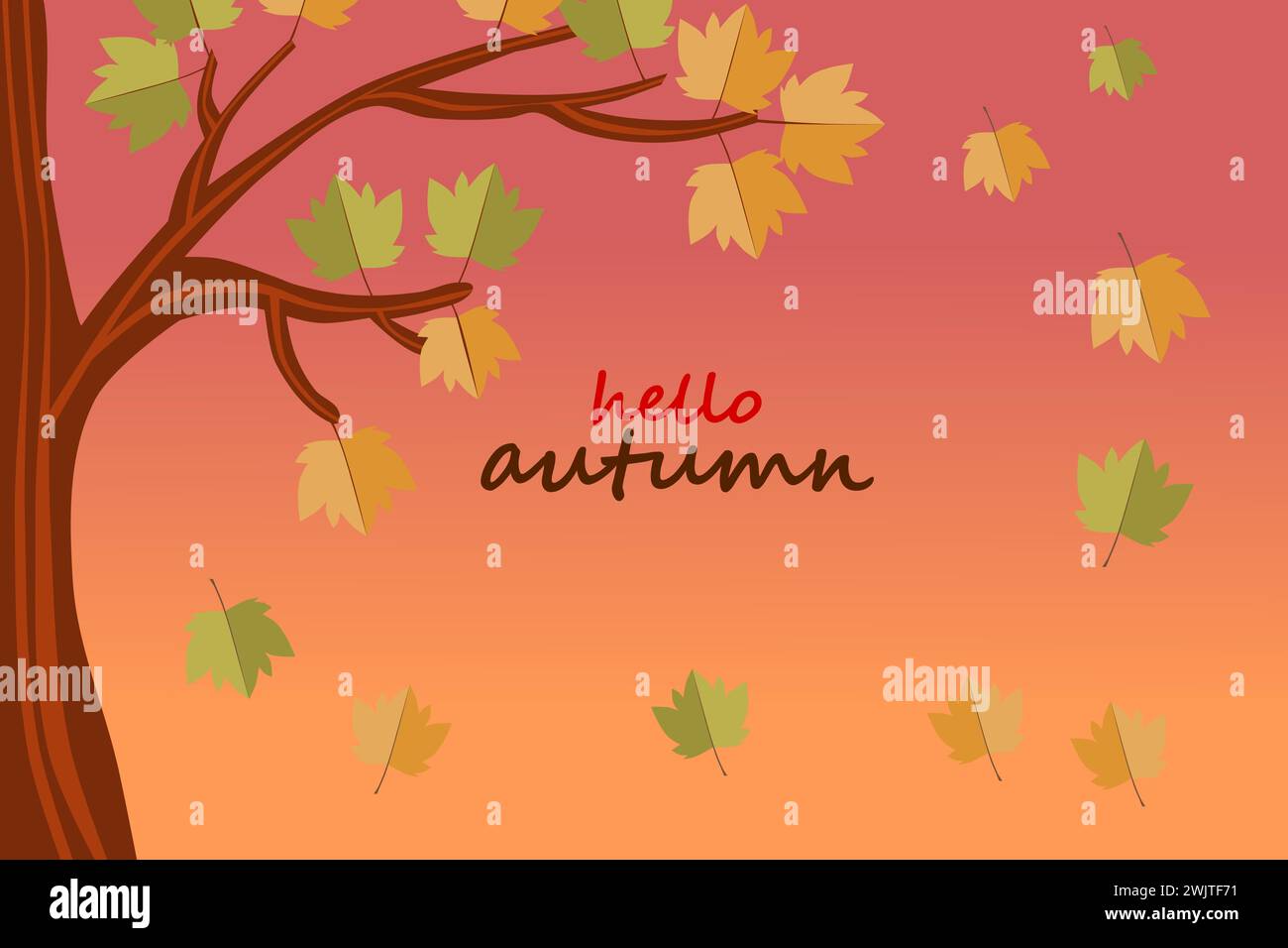 Abstrakter Herbst-Hintergrund mit einem Baum und fallenden Herbstblättern Stock Vektor