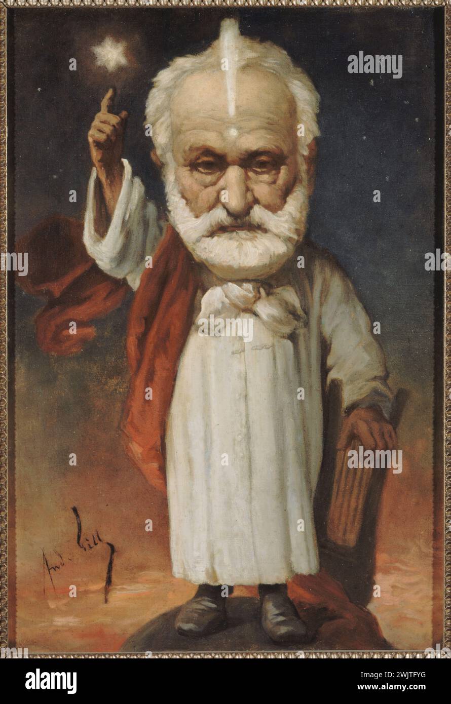 André Gill (André Gosset de Guines, dit - 1840-1885). Porträt von Victor Hugo. Öl auf Leinwand. Paris, das Haus von Victor Hugo. 33511-19 karikatural, französischer Schriftsteller, Star, Polar Star, Lift-BHs, Prophet, Karikatur, Öl auf Leinwand Stockfoto