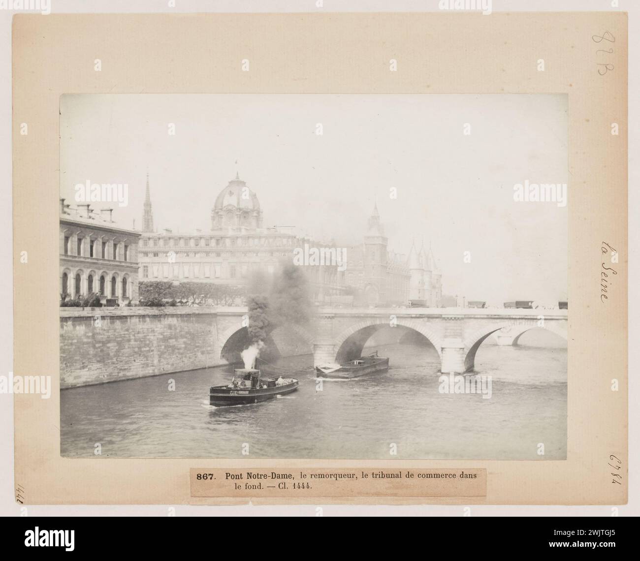 Blancard, Hippolyte (1843 - D.1924), Pont Notre-Dame und Handelsgericht, 4. Arrondissement, Paris. (Dummy-Titel), 1890. Platin-Verlosung. Carnavalet Museum, Geschichte von Paris. Stockfoto